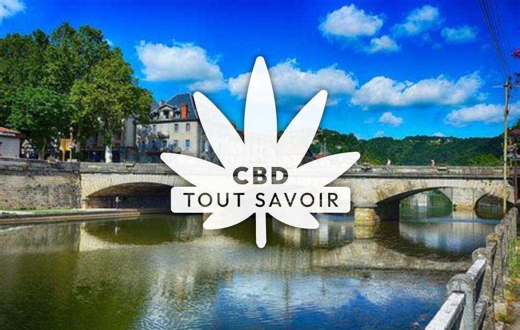 Village à Villefranche-de-Rouergue avec feuille Cannabis CBD