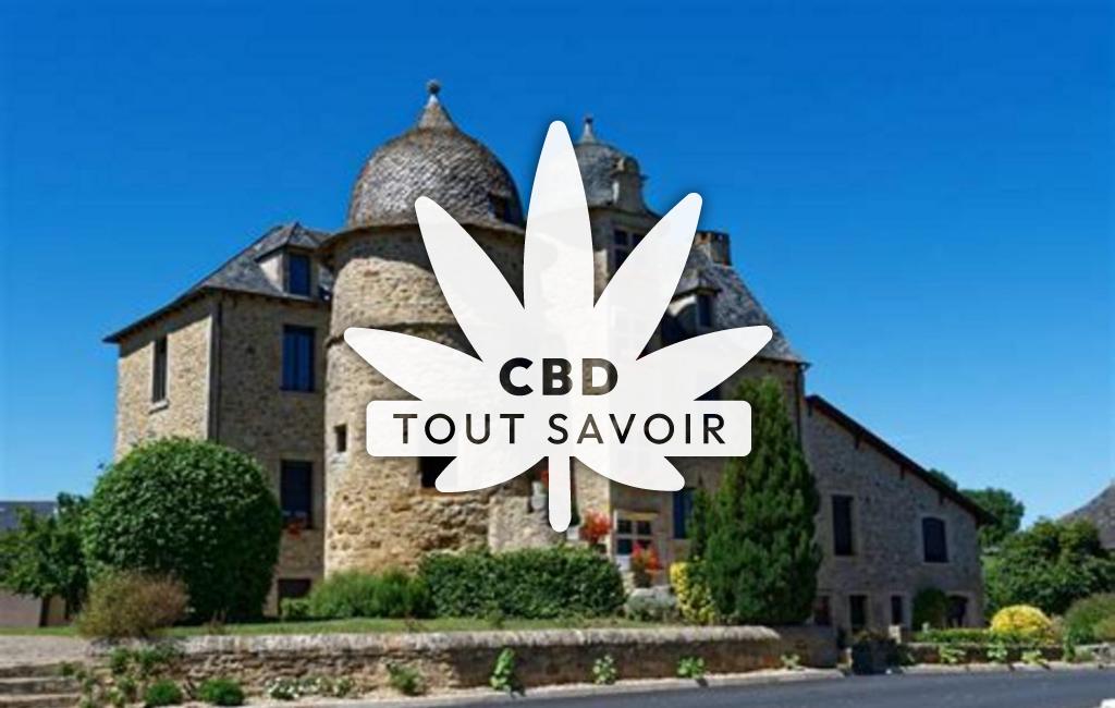 Village à Valzergues avec feuille Cannabis CBD