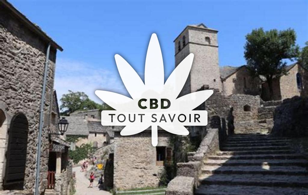 Village à La-Couvertoirade avec feuille Cannabis CBD