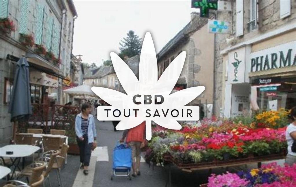 Village à Argences-en-Aubrac avec feuille Cannabis CBD