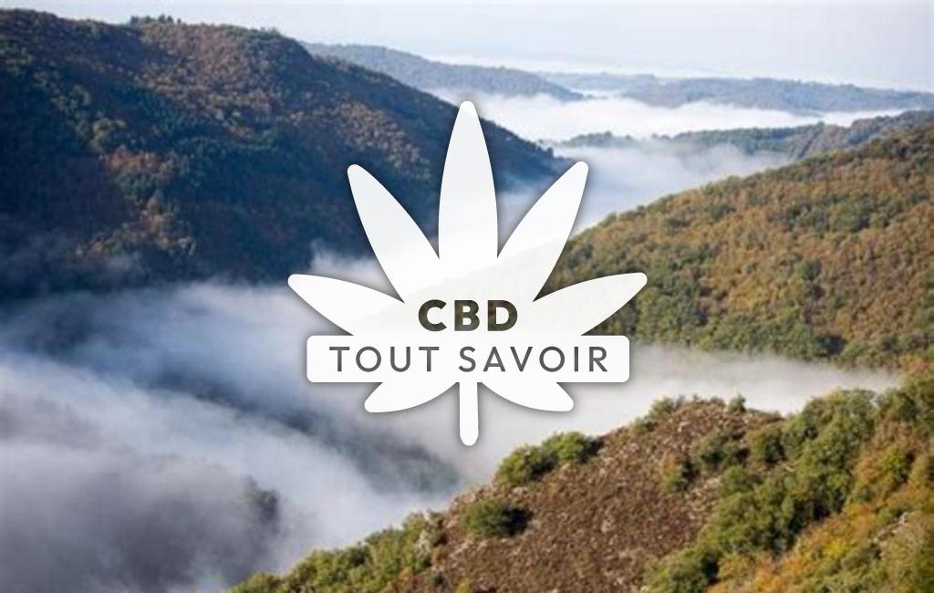 Village à Lescure-Jaoul avec feuille Cannabis CBD