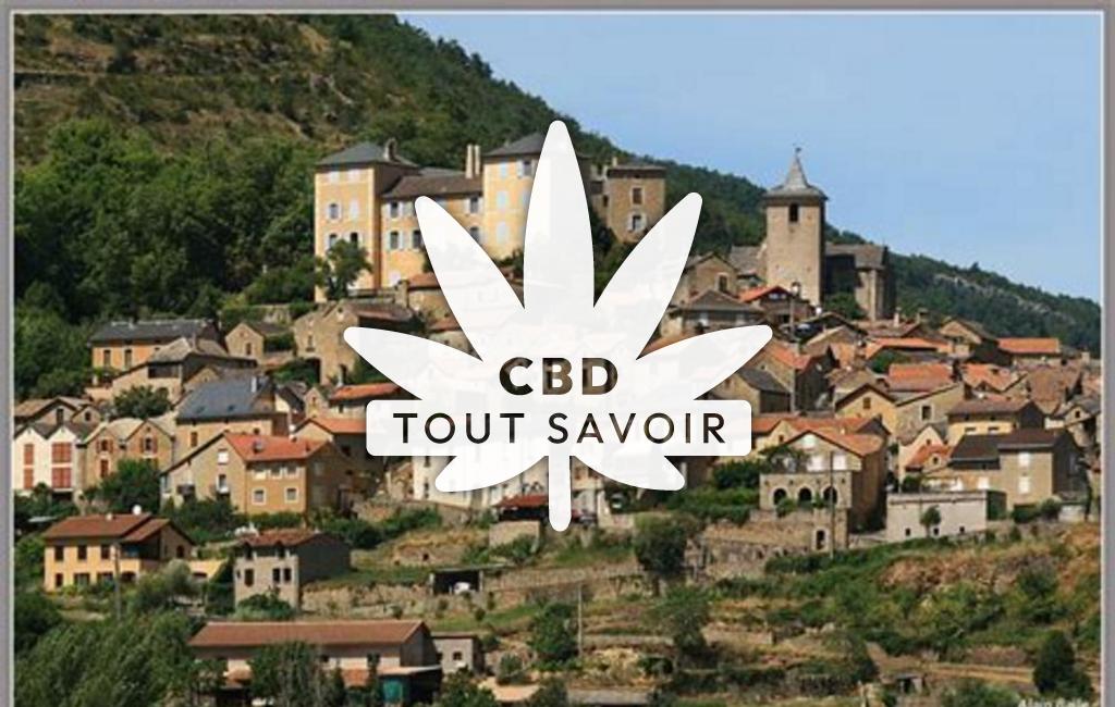 Village à Mostuejouls avec feuille Cannabis CBD
