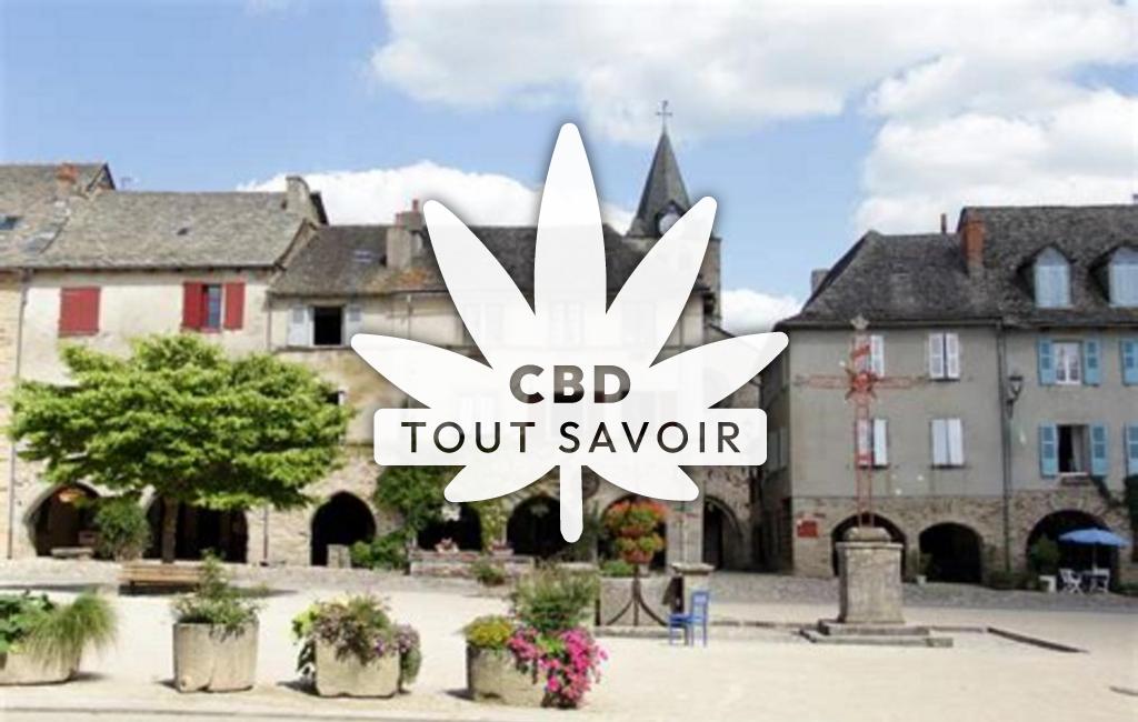 Village à Sauveterre-de-Rouergue avec feuille Cannabis CBD