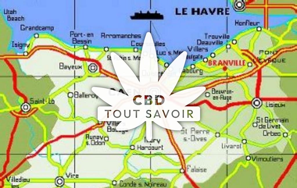 Village à Branville avec feuille Cannabis CBD