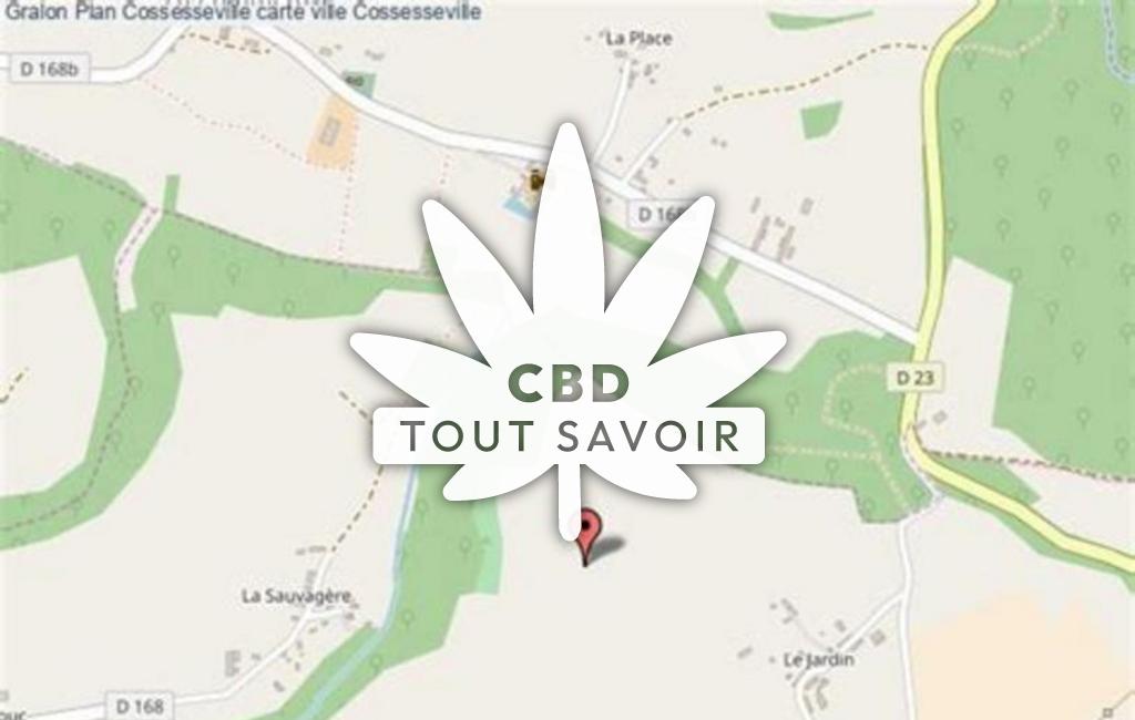 Village à Cossesseville avec feuille Cannabis CBD