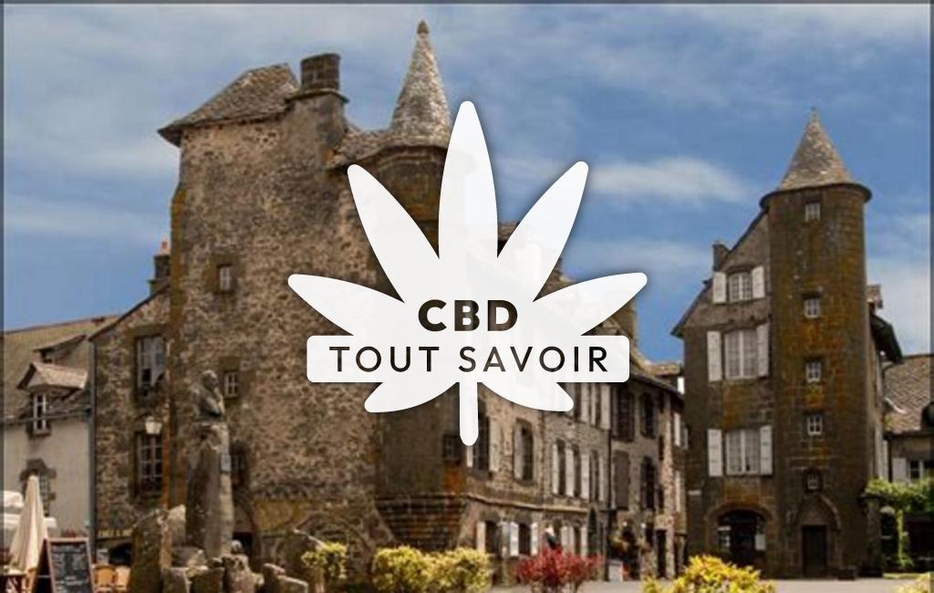 Village à Salers avec feuille Cannabis CBD