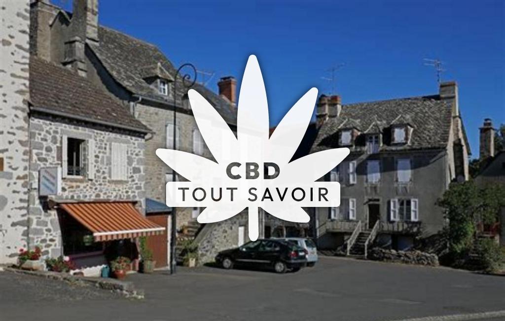 Village à Anglards-de-Salers avec feuille Cannabis CBD