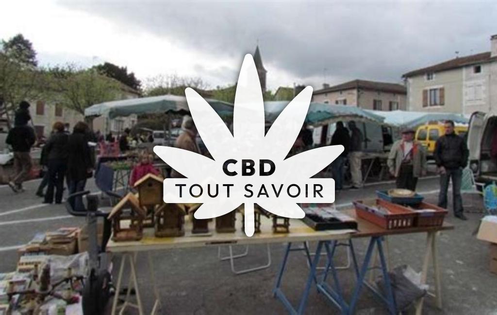 Village à Champagne-Mouton avec feuille Cannabis CBD