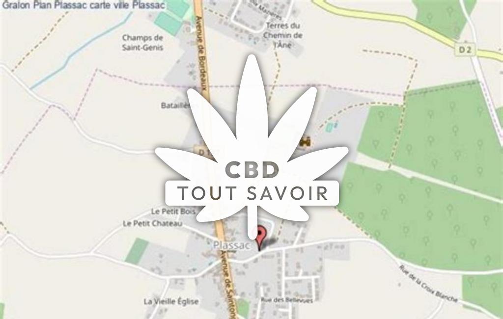 Village à Plassac avec feuille Cannabis CBD