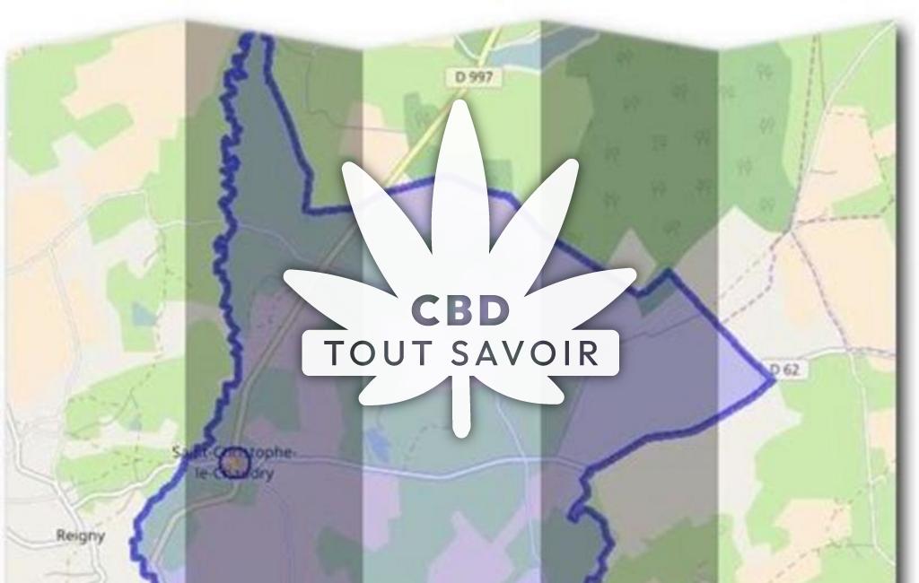 Village à Saint-Christophe-le-Chaudry avec feuille Cannabis CBD
