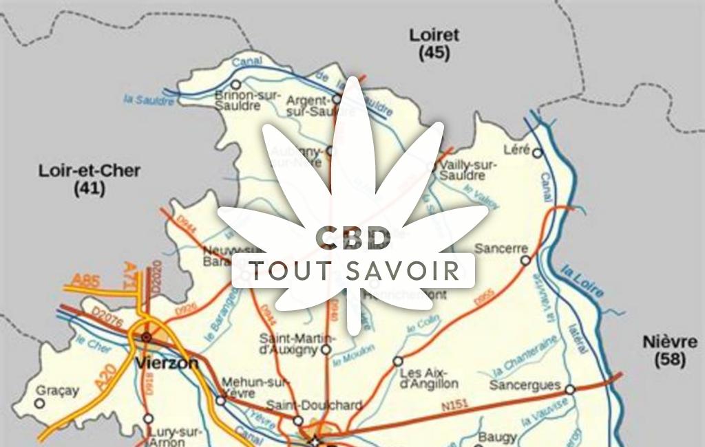 Village à Levet avec feuille Cannabis CBD