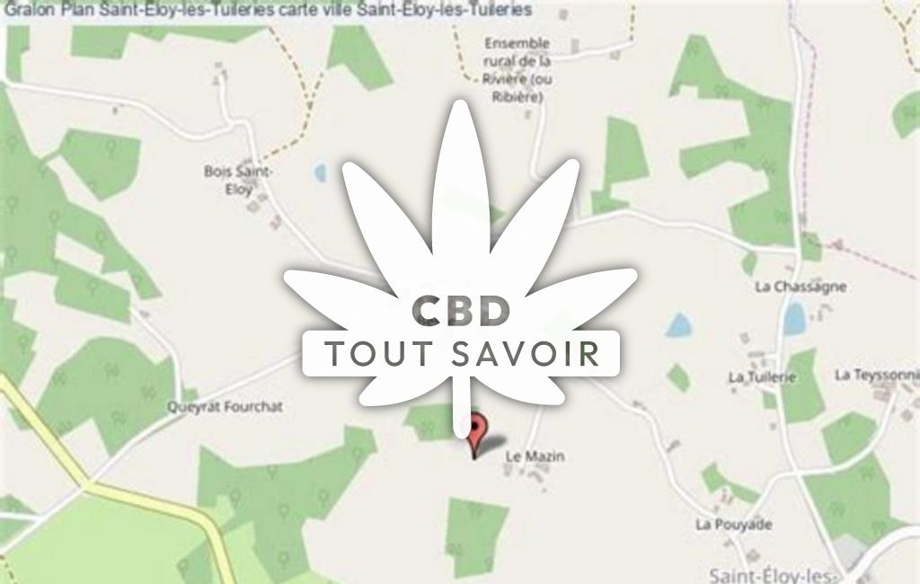 Village à Saint-Eloy-les-Tuileries avec feuille Cannabis CBD