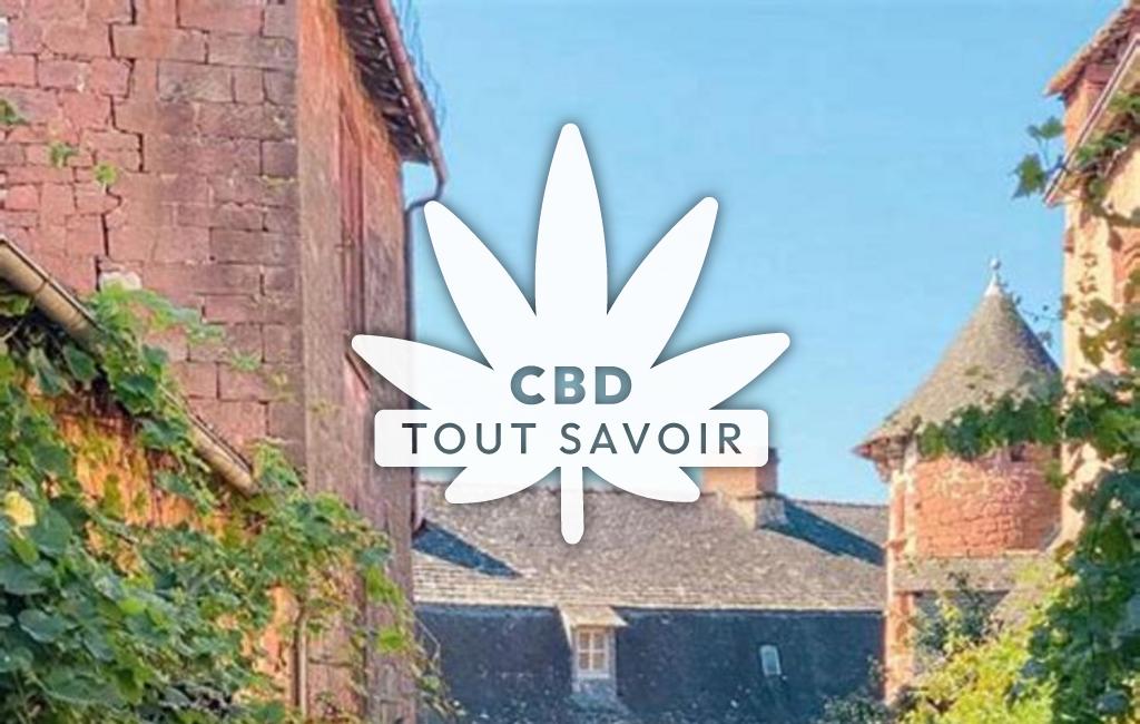 Village à Collonges-la-Rouge avec feuille Cannabis CBD
