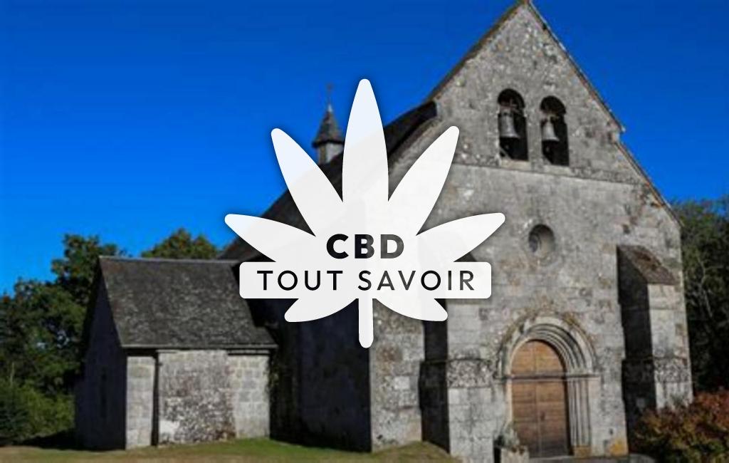 Village à Moustier-Ventadour avec feuille Cannabis CBD