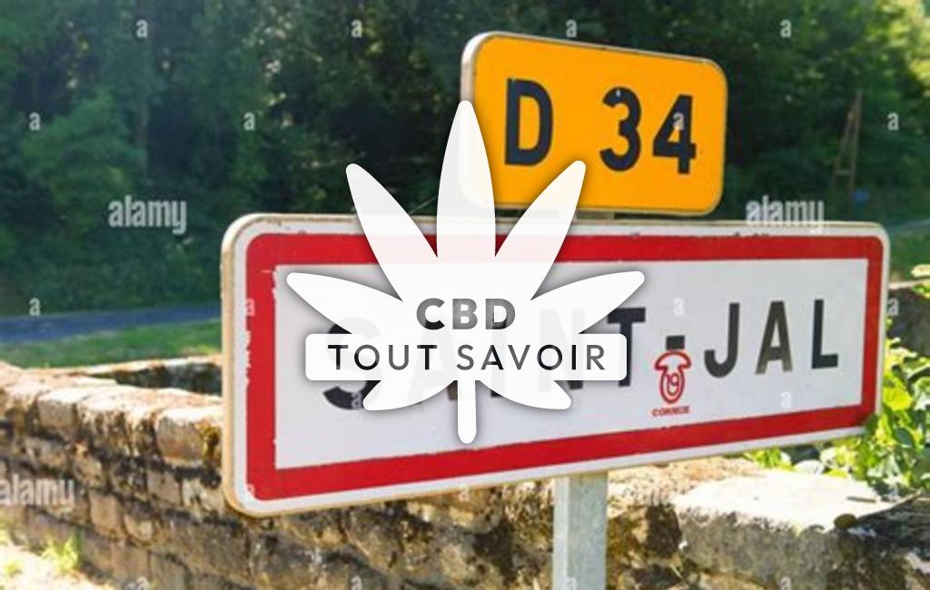 Village à Saint-Jal avec feuille Cannabis CBD