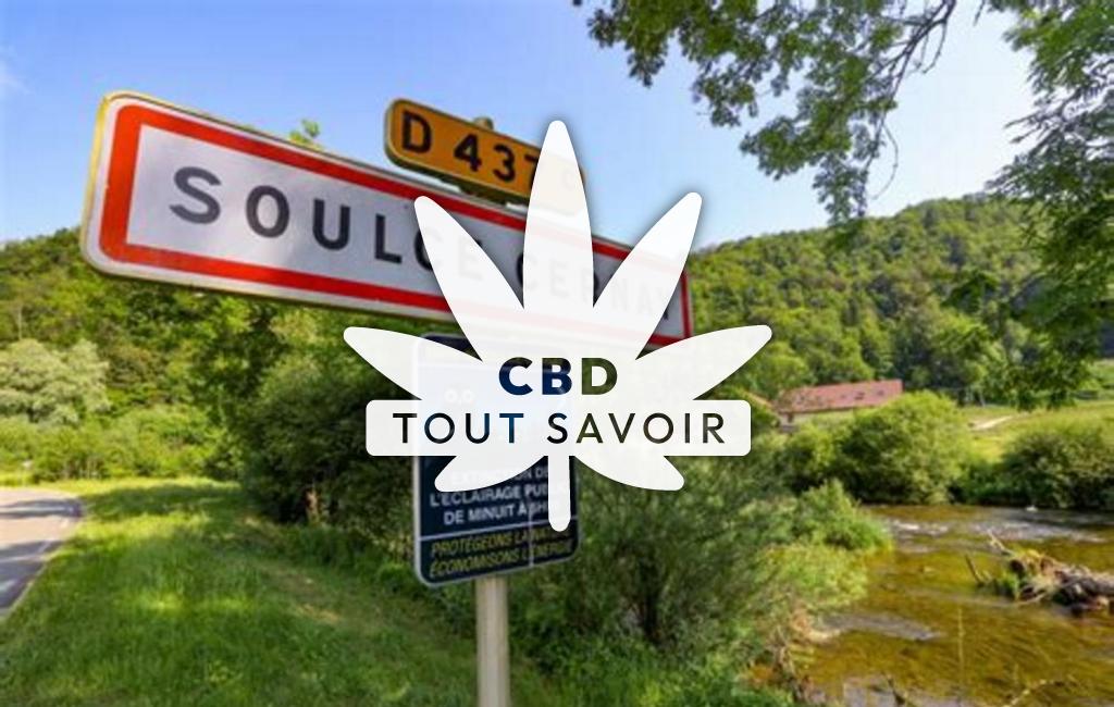 Village à Soulce-Cernay avec feuille Cannabis CBD