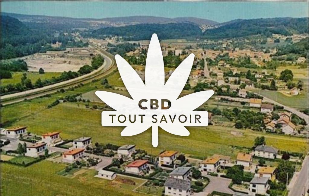 Village à Colombier-Fontaine avec feuille Cannabis CBD