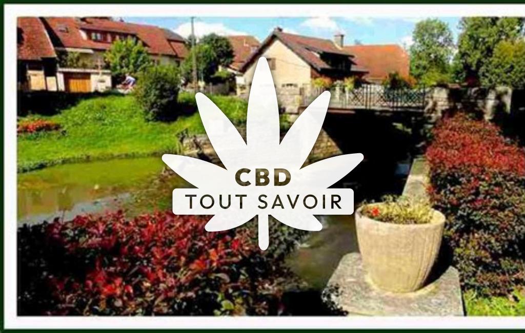 Village à Corcelles-Ferrieres avec feuille Cannabis CBD