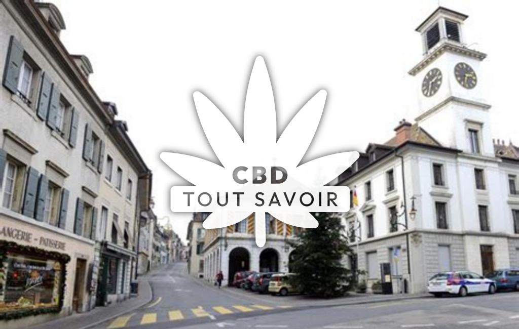 Village à Aubonne avec feuille Cannabis CBD