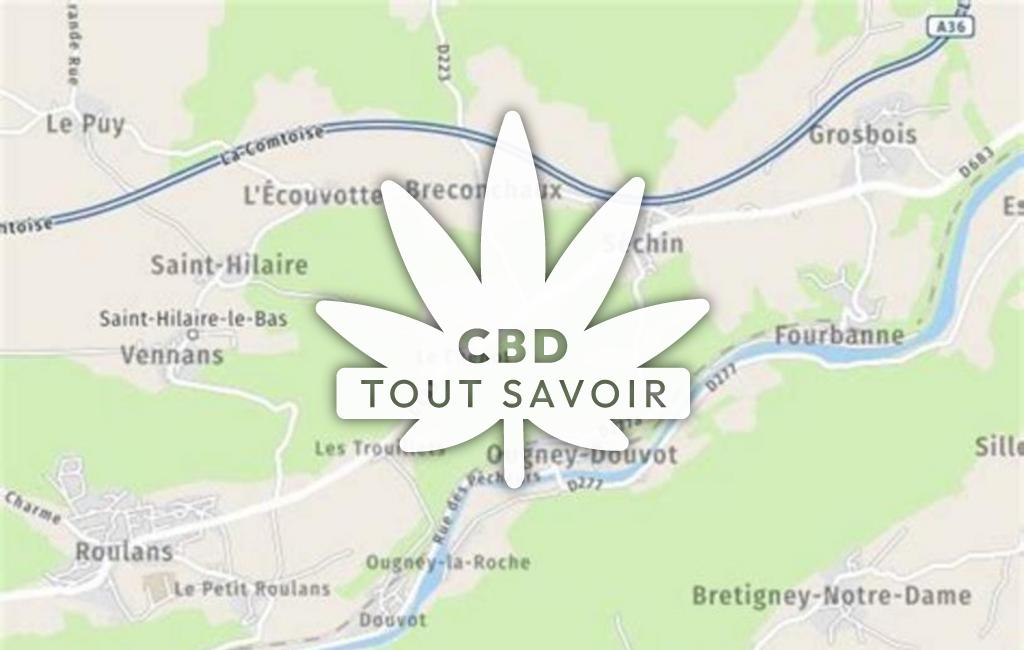 Village à Ougney-Douvot avec feuille Cannabis CBD