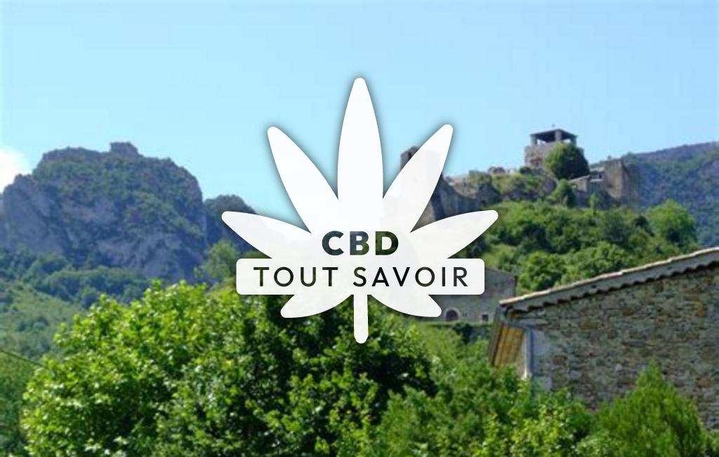 Village à Piegros-la-Clastre avec feuille Cannabis CBD