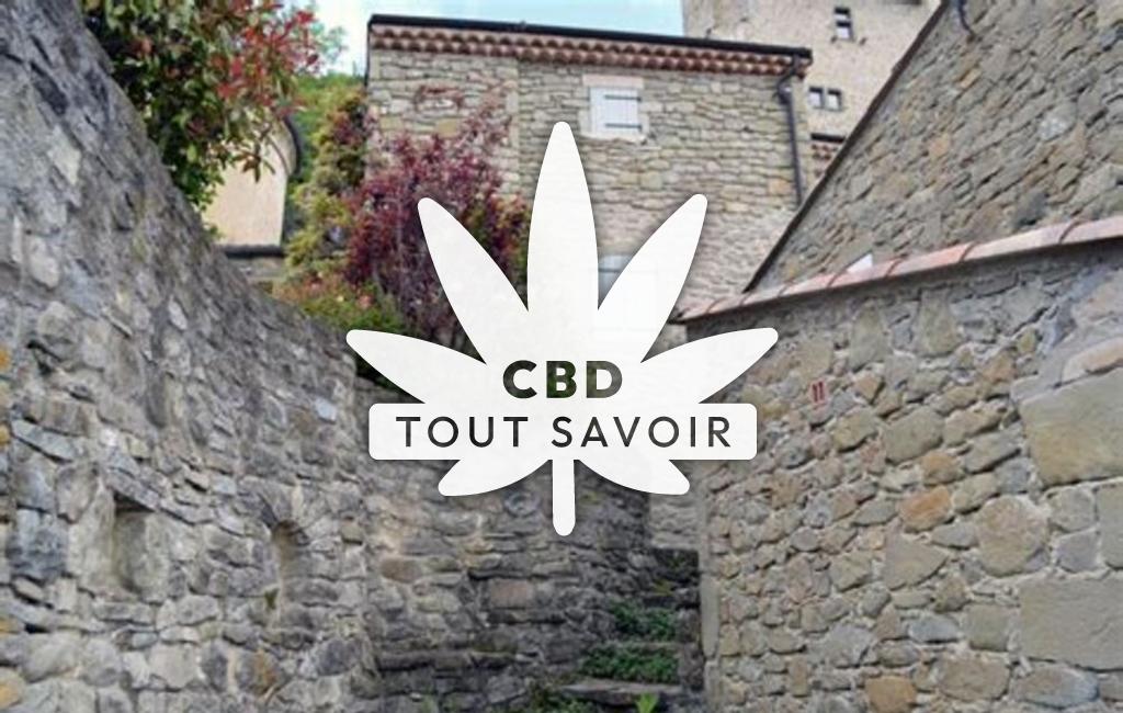 Village à Le-Poet-Celard avec feuille Cannabis CBD