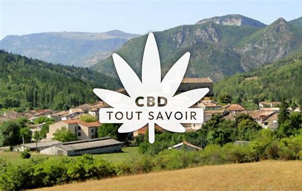 Village à La-Motte-Chalancon avec feuille Cannabis CBD