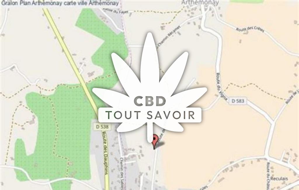 Village à Arthemonay avec feuille Cannabis CBD
