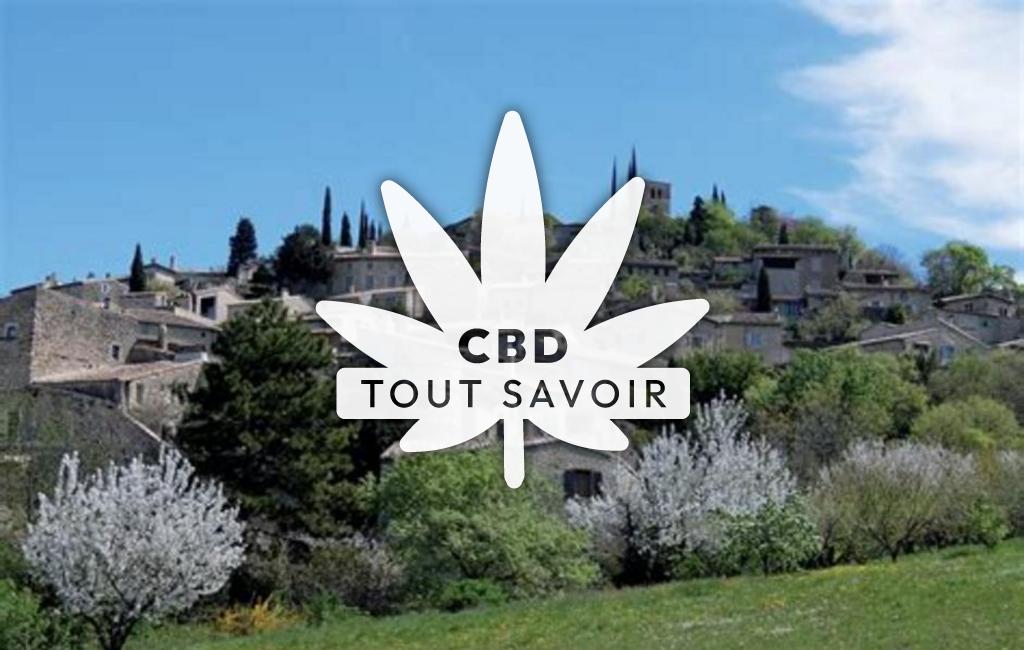 Village à Mirmande avec feuille Cannabis CBD