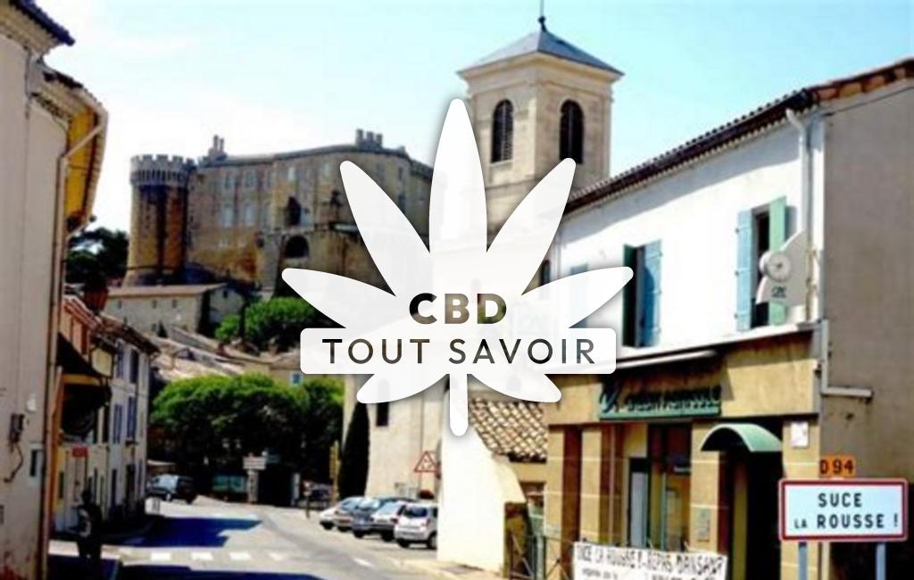 Village à Suze-la-Rousse avec feuille Cannabis CBD