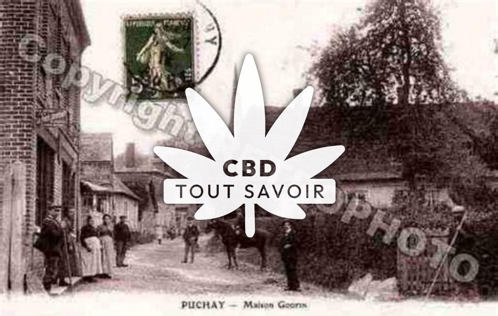 Village à Puchay avec feuille Cannabis CBD