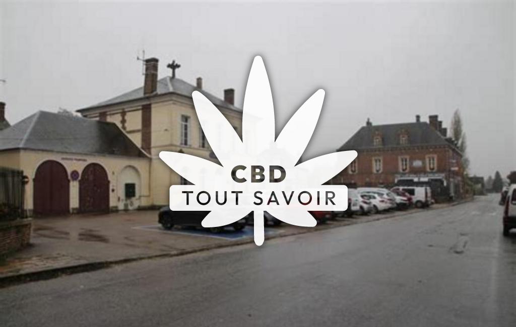 Village à Mesnil-en-Ouche avec feuille Cannabis CBD