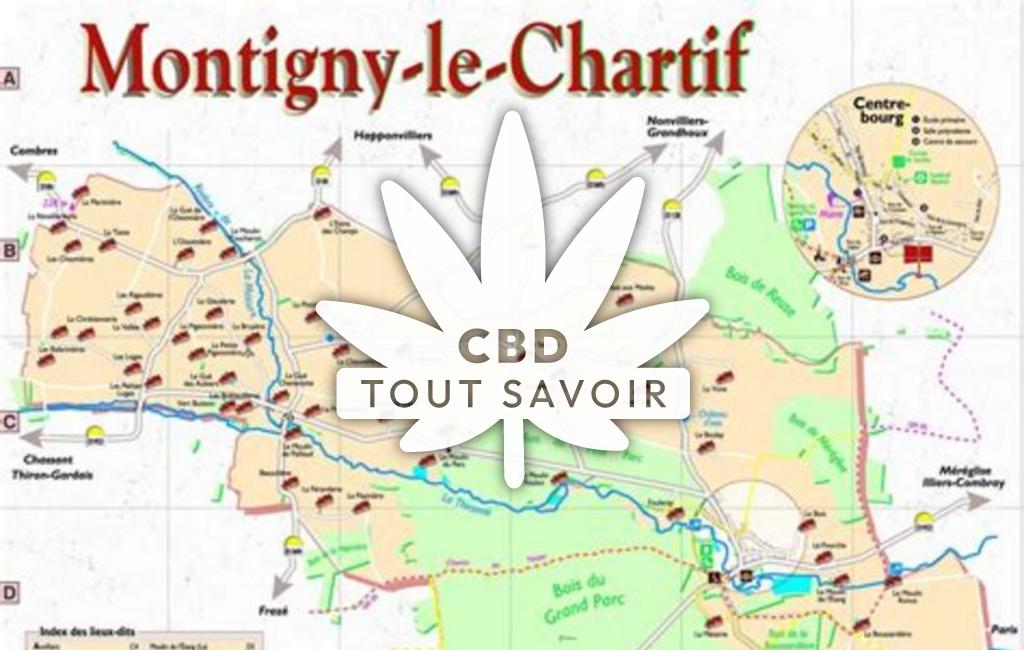 Village à Montigny-le-Chartif avec feuille Cannabis CBD
