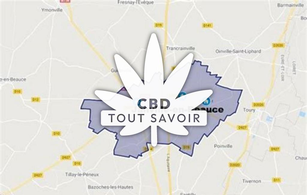 Village à Janville-en-Beauce avec feuille Cannabis CBD