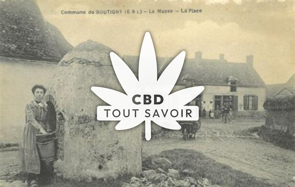 Village à Boutigny-Prouais avec feuille Cannabis CBD