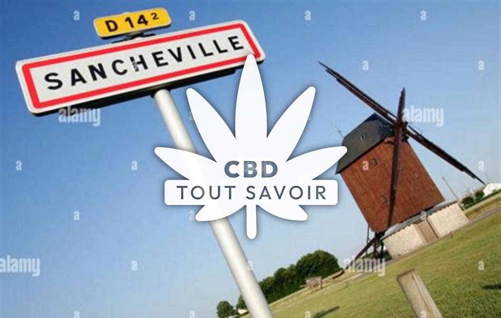 Village à Sancheville avec feuille Cannabis CBD
