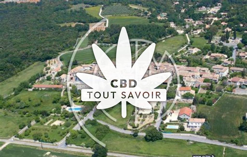 Village à Aubussargues avec feuille Cannabis CBD