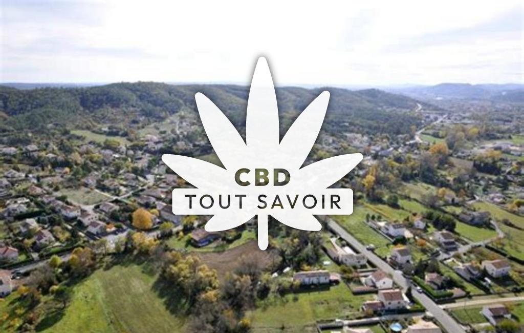 Village à Saint-Julien-les-Rosiers avec feuille Cannabis CBD