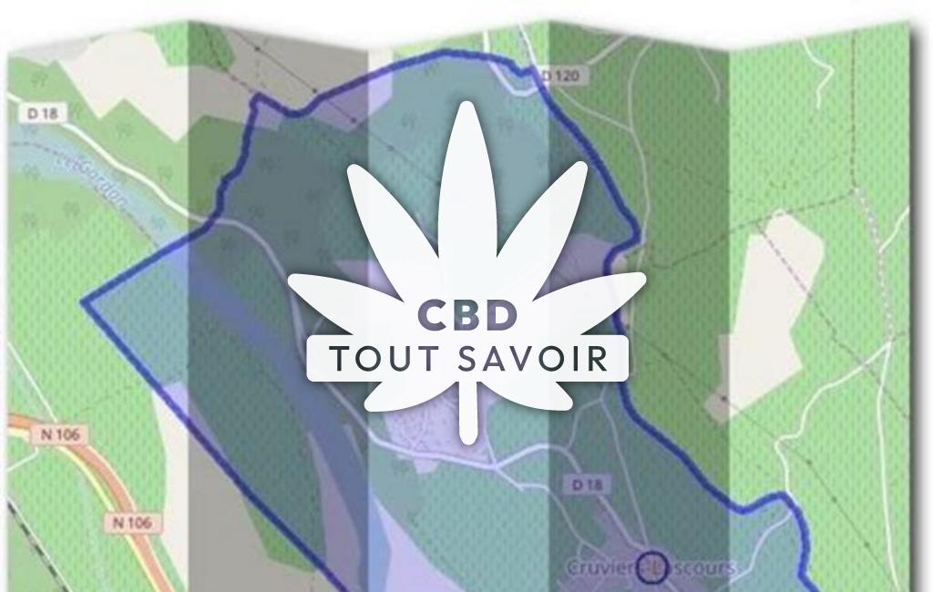 Village à Cruviers-Lascours avec feuille Cannabis CBD