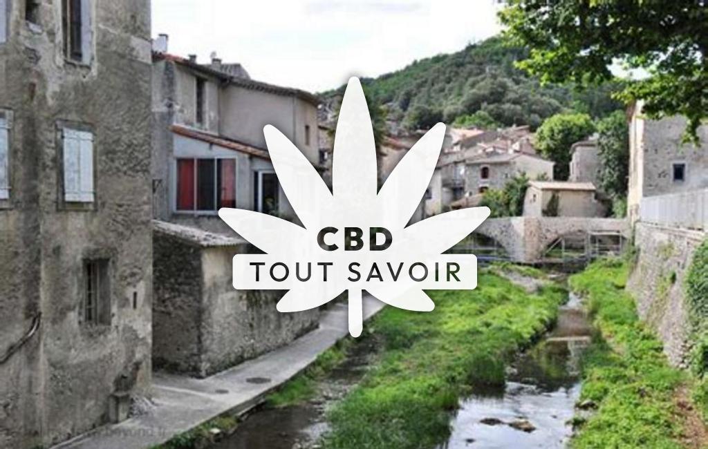 Village à Saint-Laurent-le-Minier avec feuille Cannabis CBD