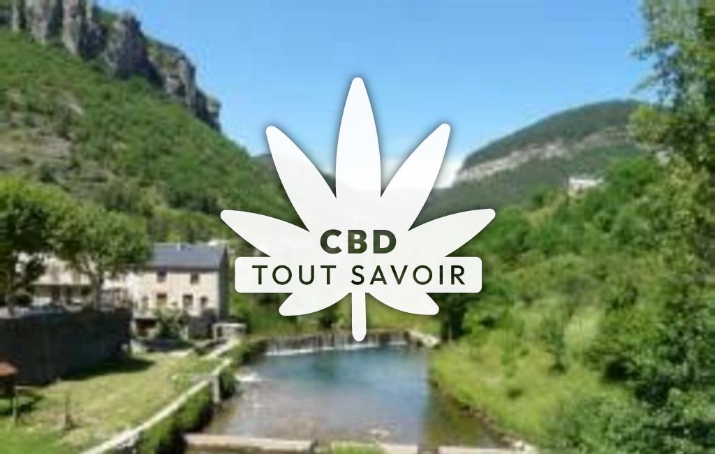 Village à Saint-Sauveur-Camprieu avec feuille Cannabis CBD