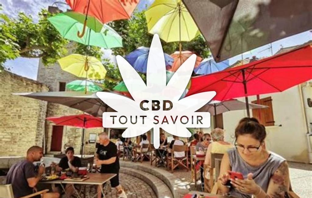 Village à Saint-Dionisy avec feuille Cannabis CBD
