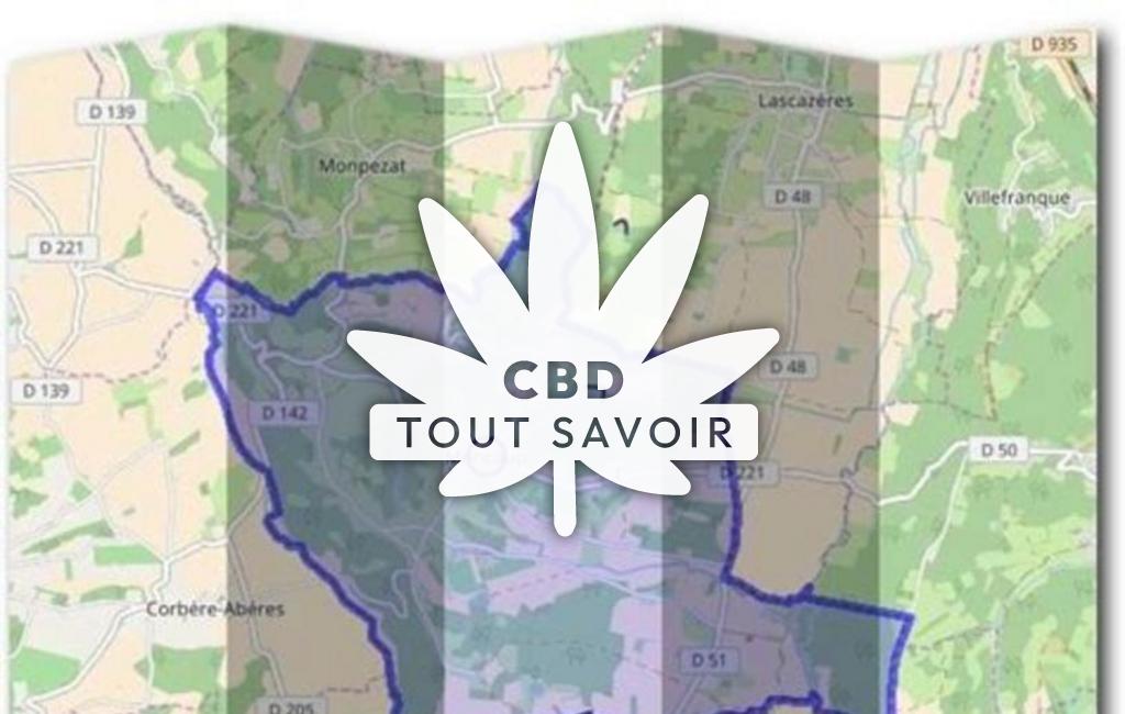 Village à Moncaup avec feuille Cannabis CBD