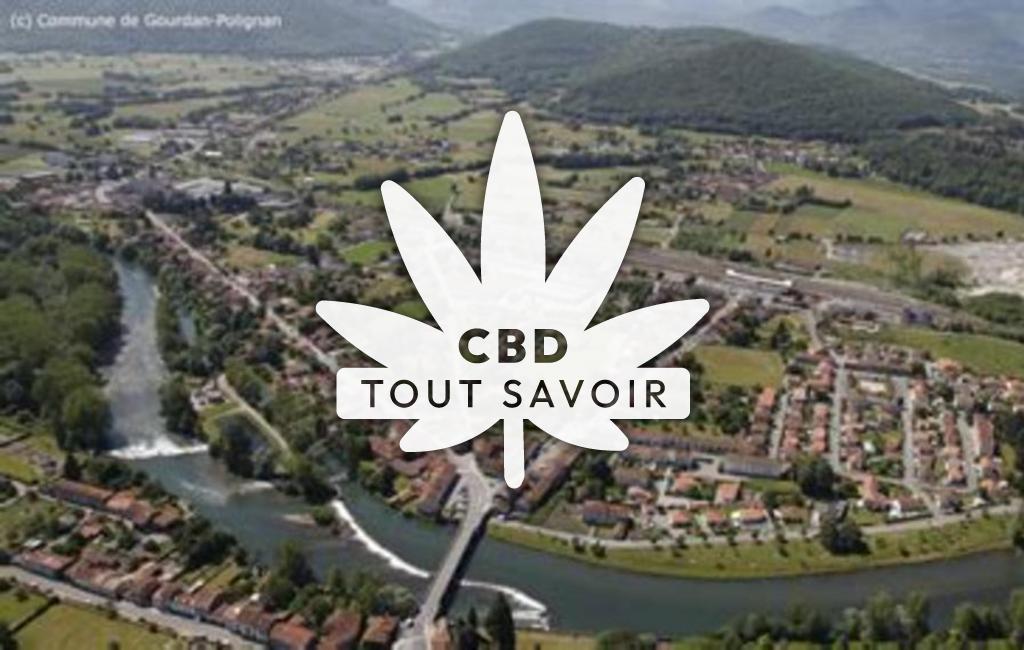 Village à Gourdan-Polignan avec feuille Cannabis CBD
