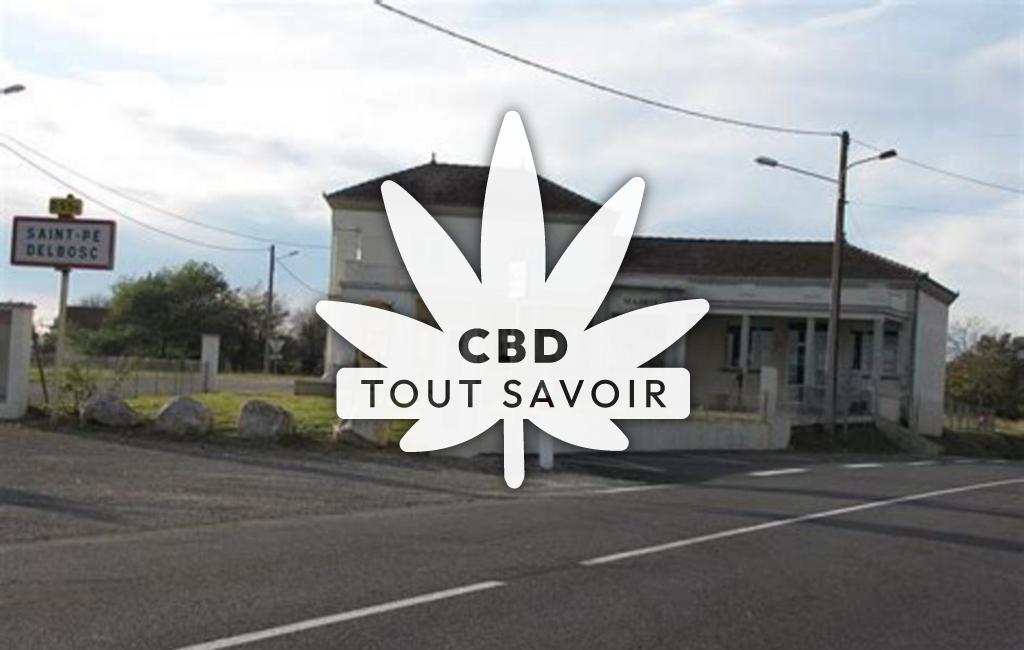 Village à Saint-Pe-Delbosc avec feuille Cannabis CBD