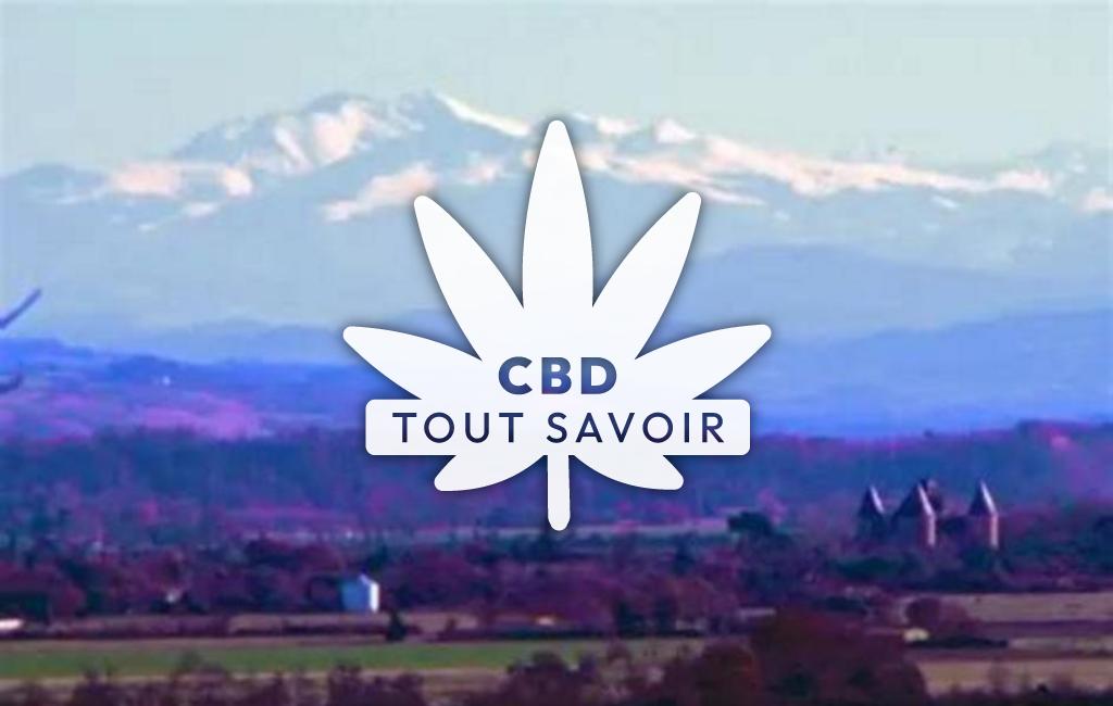 Village à Marignac-Lasclares avec feuille Cannabis CBD