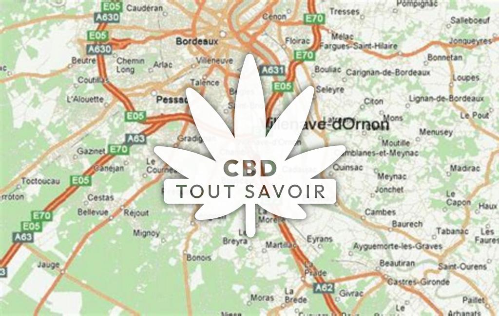 Village à Villenave-de-Rions avec feuille Cannabis CBD
