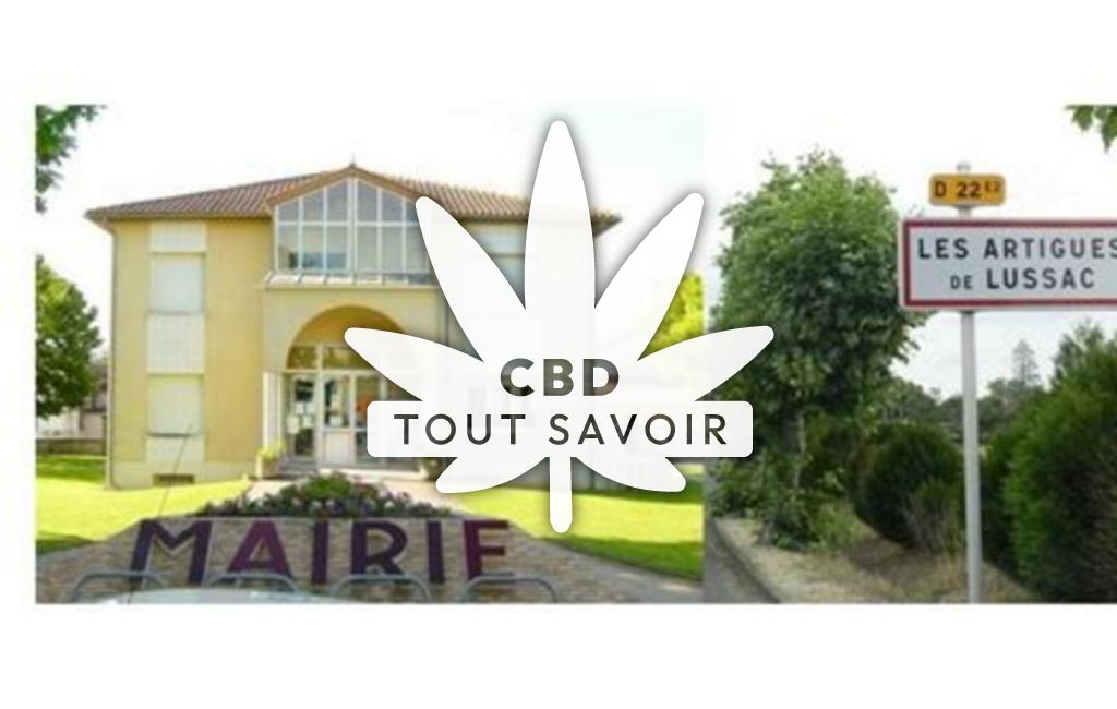 Village à Les-Artigues-de-Lussac avec feuille Cannabis CBD