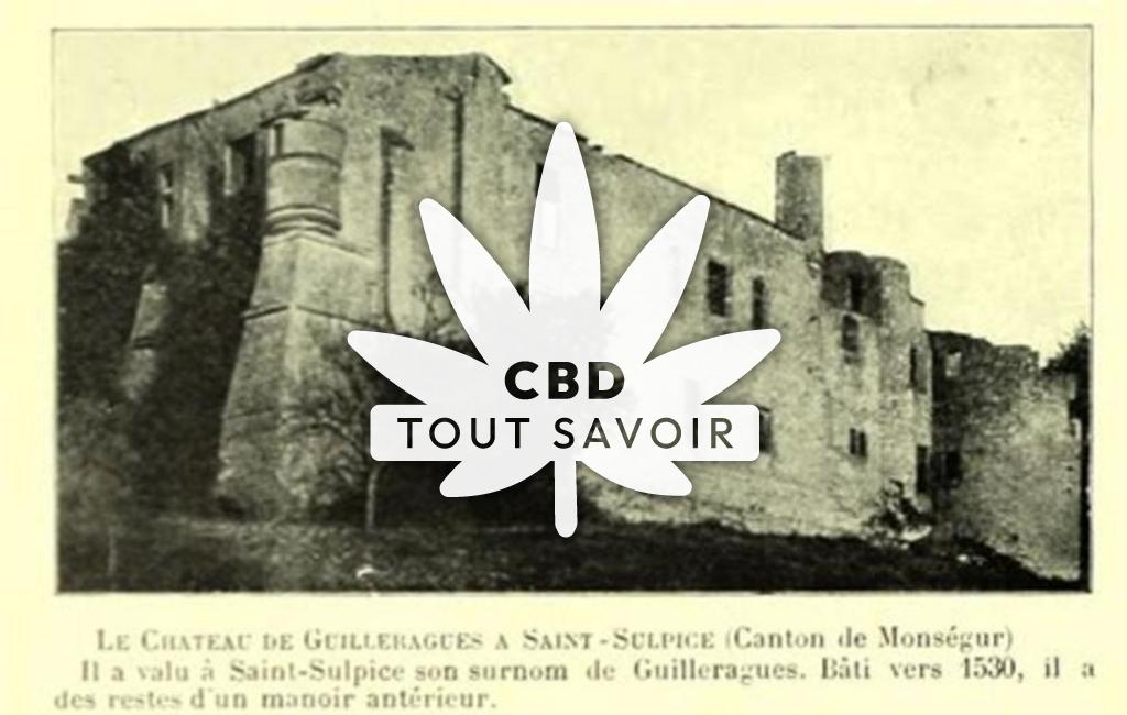 Village à Saint-Sulpice-de-Guilleragues avec feuille Cannabis CBD