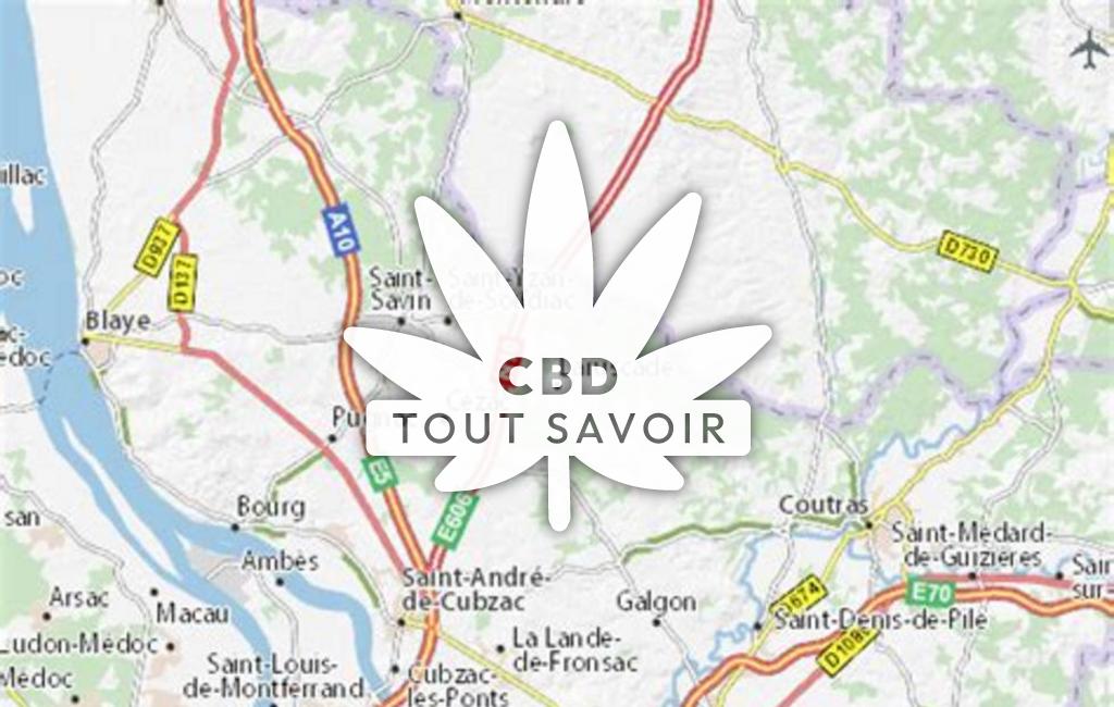 Village à Laruscade avec feuille Cannabis CBD
